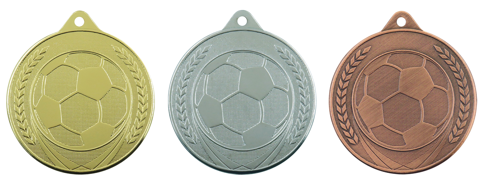 Voetbal Medaille ME465 goud-zilver-brons Ø 50 mm compleet